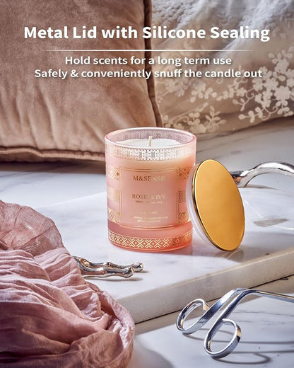 M&SENSE Rose Ivy Soy Candle, Natural 7.4oz 45 Hours Slow Burning, Luxury Aromatherapy Candle for Stress Relief Home Decor, Winter Housewarming New Year Gifts for Her
