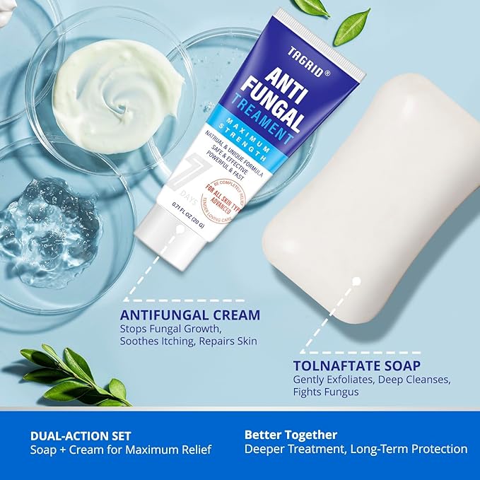 TAGRID 7X FAST Antifungal Soap Kit: Multi-Functional Clinically Proven Kit for Ringworm, Folliculitis, Jock Itch, Athlete's Foot, and Seborrheic Dermatitis