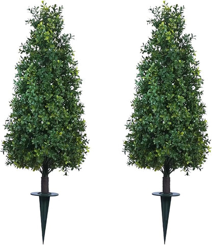 3FT Artificial Boxwood Topiary Balls Trees with Ground Spike, 2 Pack UV Resistant Artificial Shrubs, Fake Evergreen Artificial Plant Brush for Indoor Outdoor Front Porch Garden