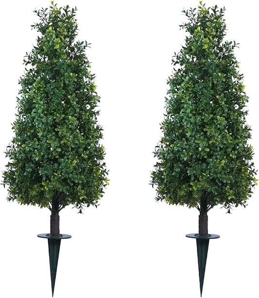 3FT Artificial Boxwood Topiary Balls Trees with Ground Spike, 2 Pack UV Resistant Artificial Shrubs, Fake Evergreen Artificial Plant Brush for Indoor Outdoor Front Porch Garden