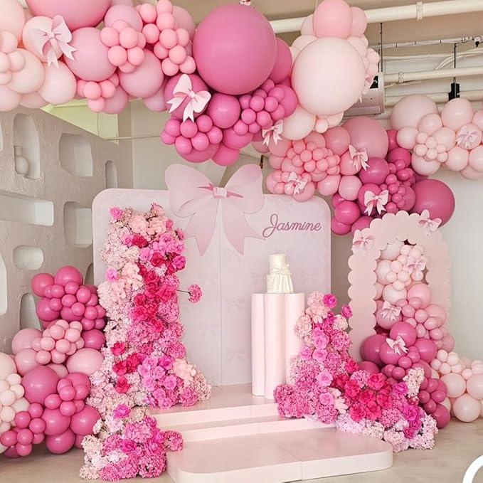 Pink Mixed Balloons Set, 12 Inch Hot Pink Pastel Light Baby Pink Metallic Pink Latex Balloons Party Balloons for Women Girls Birthday Baby Shower Princess Anniversary Party Decorations