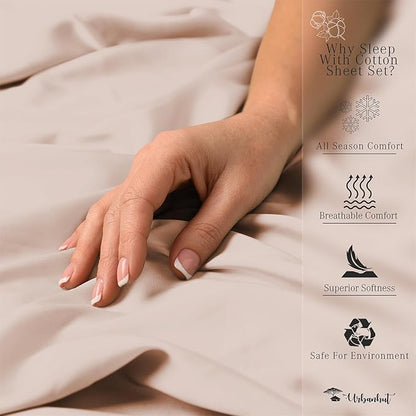 URBANHUT 800 Thread Count Queen Size Egyptian Cotton Sheets Set, 4 Pc Bed Sheet Sets for Queen Size Bedding, Luxury Hotel Sheets Sateen Finish Fits 16" Deep Pocket - Blush Pink