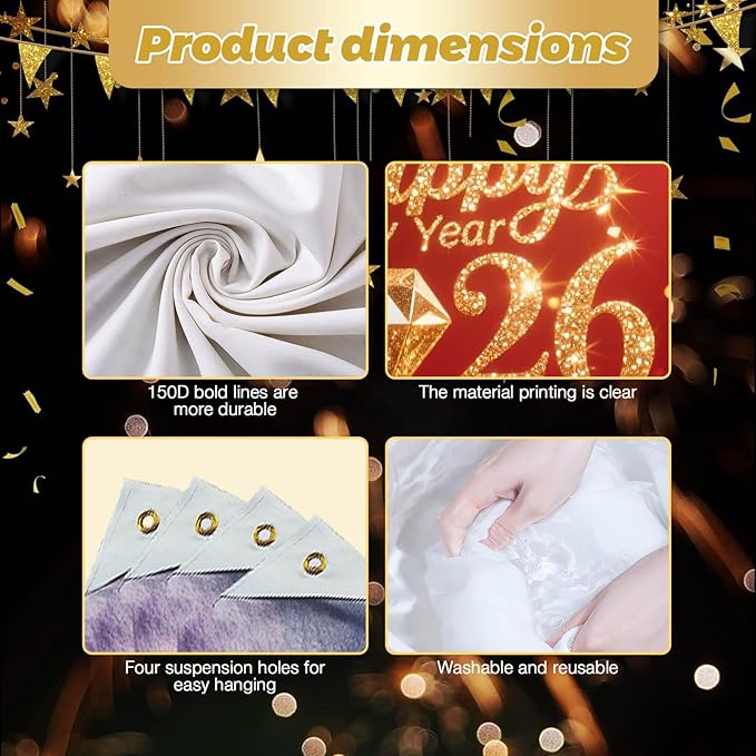 2026 Happy New Year Backdrop Gold Diamond Glitter Banner Red Background with Gift Boxes Party Decoration Photography Background 71x43 Inches New Year Eve Celebration Decor