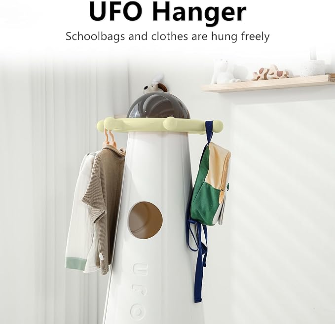 UFO Kids Closet Portable Children's Clothes Hanger is Used at The Door, Living Room And Room, Etc. Clothes, Schoolbags, Etc. Can be Hung on The top, and doll toys, etc. can be stored inside. (Green)