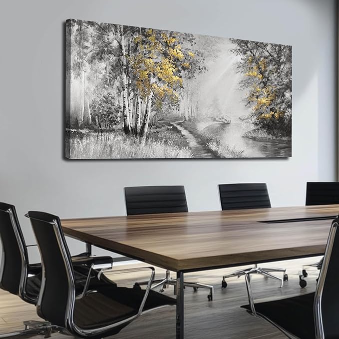 SOUGUAN Misty Forest Wall Art/Living Room Wall Decorations/Black Art 24 x 48 Inch/Plant Oil Painting for Bedroom Kitchen Office Home Decor