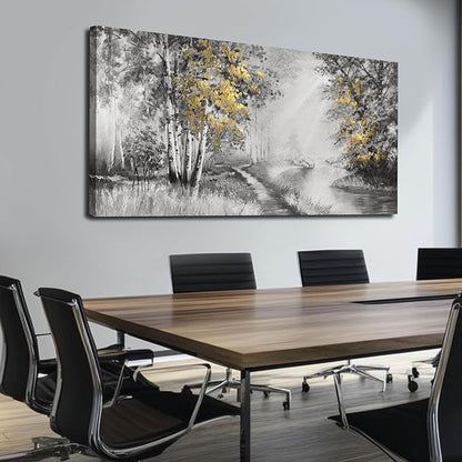 SOUGUAN Misty Forest Wall Art/Living Room Wall Decorations/Black Art 24 x 48 Inch/Plant Oil Painting for Bedroom Kitchen Office Home Decor