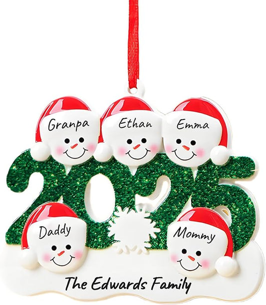 2025 Christmas Ornaments Personalized with Names Family of 2,3,4,5,6, Custom Family Snowman Ornament for Xmas Tree, Personalized Christmas Ornaments Decoration Gifts for Home Decor, 5 Names