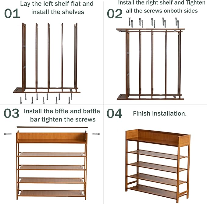 latifolia Shoe Rack, 5-Tier Bamboo Shoe Rack Organizer for Entryway Hallway, Beautiful Natural