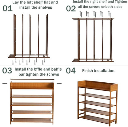 latifolia Bamboo Shoe Rack, 5-Tier Shoe Rack Organizer for Entryway Hallway Closet, Stackable(31.50''L)