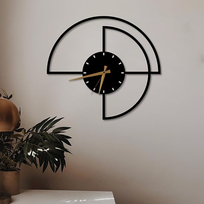 Half-Circle Modern Oversized Wall Clock 36-Inch – Black Metal, Silent Non-Ticking Quartz Movement, Sleek Contemporary Design for Living Room, Entryway, Office