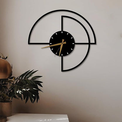 Half-Circle Modern Oversized Wall Clock 36-Inch – Black Metal, Silent Non-Ticking Quartz Movement, Sleek Contemporary Design for Living Room, Entryway, Office