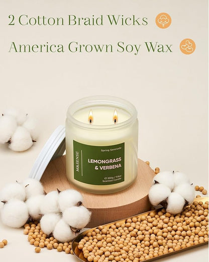 M&SENSE Lemongrass Verbena Scented Candle - 11.6oz 70 Hours Burn Time Natural Soy Wax Non-Toxic Candle, 2-Wick Aromatherapy Home Decor Fragrance Gifts for Relaxation & Stress Relief
