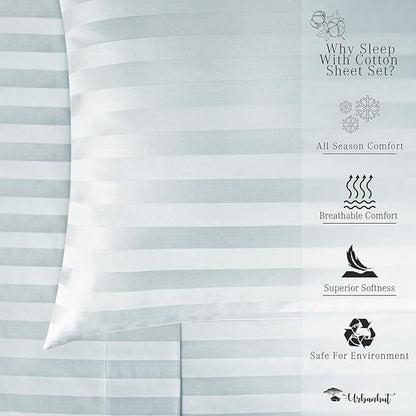 URBANHUT 800 Thread Count Egyptian Cotton Damask Striped California King Size Sheets Set (4 Pc) - Sateen Weave Cal King Size Bed Sheets, Luxury Hotel Sheets with 16" Deep Pocket - Light Blue