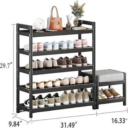 Shoe Rack for Closet, 5-Tier Adjustable Shoe Organizer, Long Shoe Shelf Storage for Sneaker and Boot Free Standing Shoe Rack for Entryway, Garage, Small Spaces, Dorm