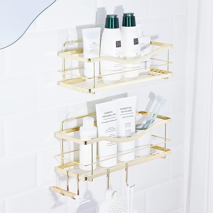 KINCMAX Shower Caddy Organizer - Self Adhesive Wall Shower Shelf - Stainless Steel Bath Shampoo Holder and Storage Rack