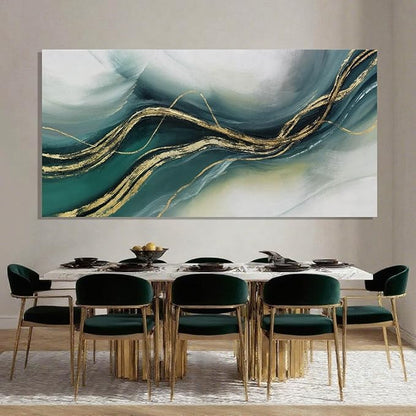 ZENPEE Gold and Green Modern Wall Art, Simple Abstract Canvas Prints, Wall Hangings & Posters for Living Room, Office & Hallway, 29" x 58"