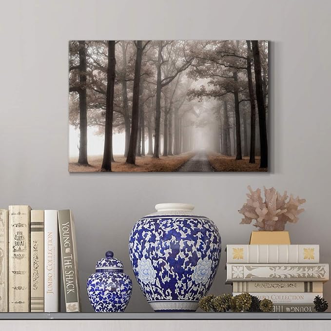 Wexford Home Home Decor Landscape Canvas Wall Art Abstract Floral Painting Modern Pictures Artwork Decoration for Living Room Kitchen Bathroom Office, Ready to Hang, Misty Road, 12x18