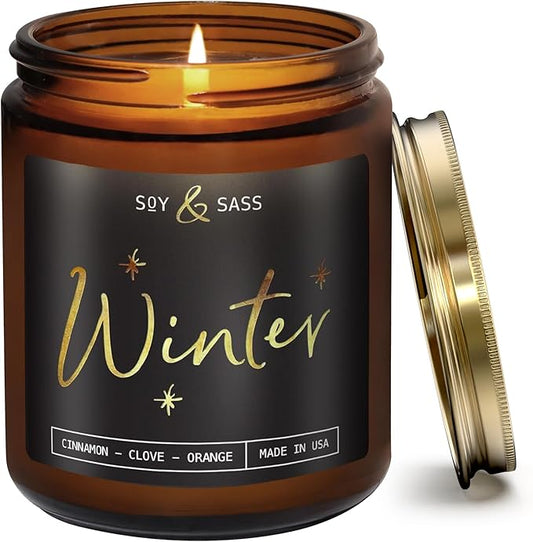 Winter Candle, Christmas Candles Scented - w/Orange, Cinnamon & Vanilla - Infused with Essential Oils I Winter Candles I 9oz, 50Hr, Made in USA