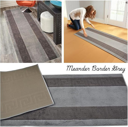 Washable Custom Size Runner Rug Meander Design Grey and Black, (2 Feet Length x 26 Inch Width) Custom Cut Slip Resistant Rubber Backing Runner Rugs, Extra Long Runner Rugs for Hallways