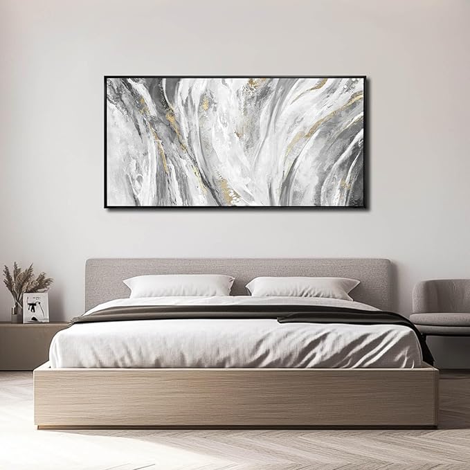 SOUGUAN Canvas Wall Art Black And White Prints Wall Art Decor Large Size Wall Pictures with Frame Artwork Abstract Painting Water Wall Decorations for Living Room Bedroom Office 20”x 40”
