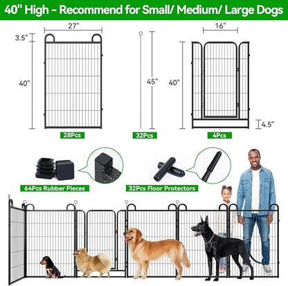 Dog Playpen Outdoor 32 Piece Panels Heavy Duty Dog Fence 40" Height Anti-Rust with Doors Portable for RV Camping Yard, Total 71FT, 406 Sq.ft, Snowy Black