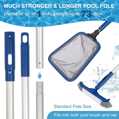 Pool Cleaning Kit, 14.5'' Pool Brush Head & Ultra Fine Mesh Pool Skimmer Net with Pole, Aluminum Frame Pool Net Skimmer & Pool Brush with Pole,Pool Net & Pool Brushes for Cleaning Pool Walls with Pole