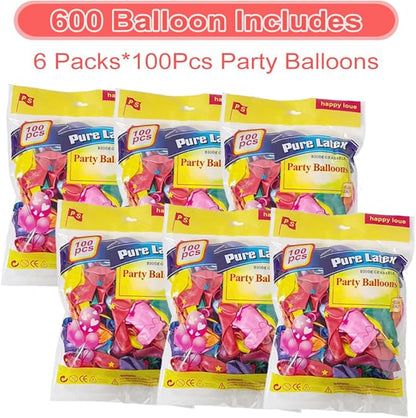 600 Pcs Balloons Assorted Color, Rainbow Birthday Strong Latex Balloon Bulk Pack for or Birthday Wedding Anniversary Party Decorations