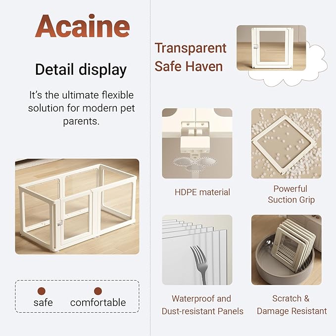 Transparent 6-Panel Dog Playpen, Acrylic Indoor/Outdoor Puppy Pen for Small & Medium Dogs, 30 Inch with Door, White(Fully Transparent 50 * 26 Single Room,30 inch)