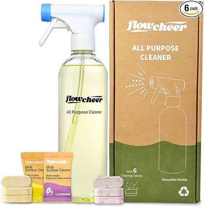 Multi-Purpose Cleaner Starter Kit-Lavender and Lemon Scent all purpose cleaner concentrate,cleaning tablets (6 Refill tablets) with Reusable Bottle Multi-Surface Household Cleaner, 6x17fl oz