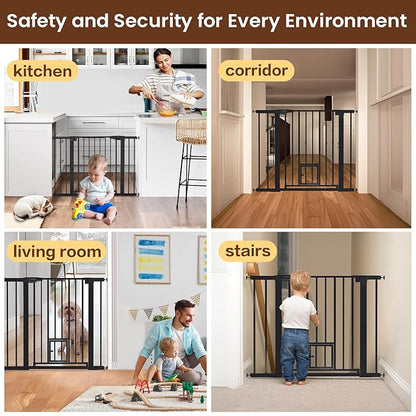 Mumeasy 36" High Extra Tall Baby Gate with Cat Door, 29.6"-40.5" Wide Pressure Mounted Dog Gate with Small Pet Door, Auto Close Pet Gate for House,Stairs,Doorways,Black