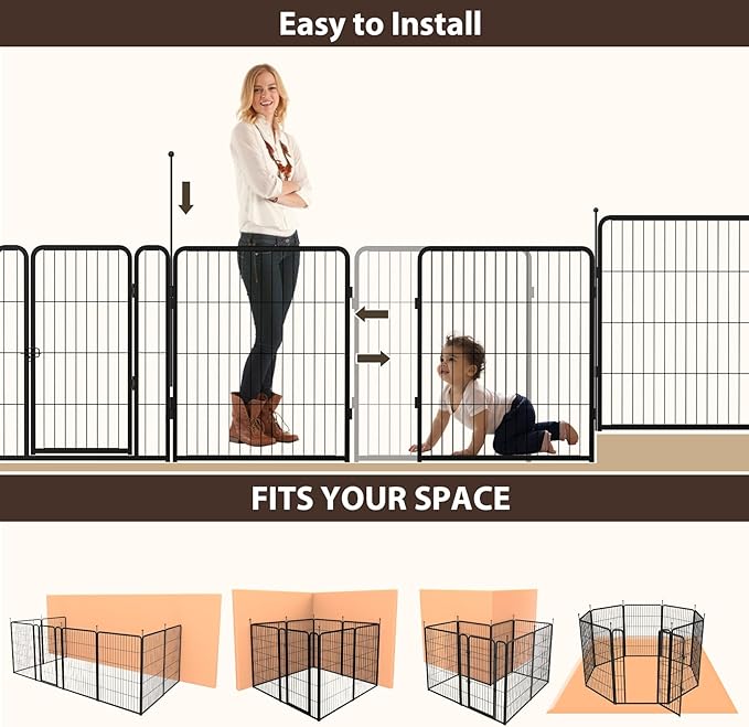 mestyl Dog Play Pen Indoors, Heavy Duty Metal Puppy Playpen, Portable Dog Exercise Pen Temporary Pet Fence with 2 Gate, 40" Height 16 Panels Foldable Dog Kennel for Large/Medium/Small Dogs
