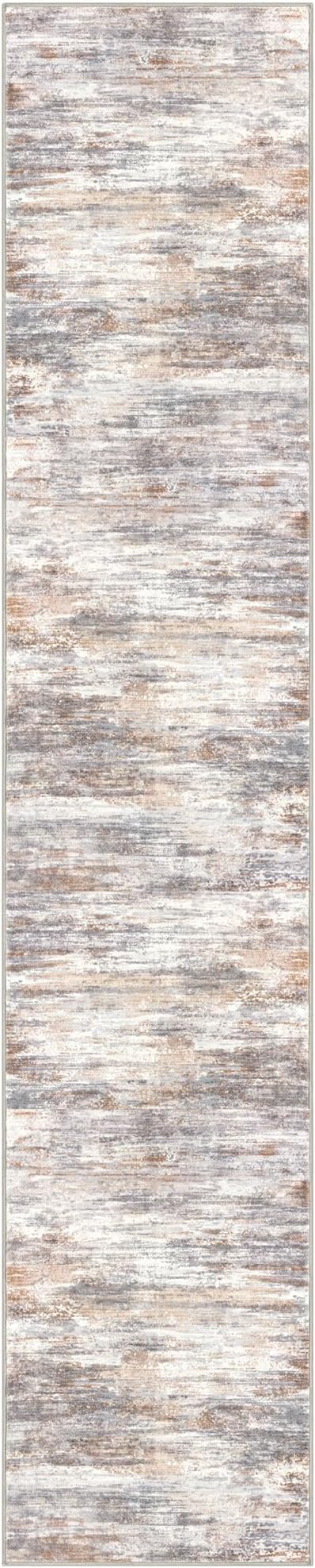 KOZYFLY Modern Abstract Runners for Hallways 2x10 Washable Rug Runner Non-Slip Soft Striped Kitchen Runner Rug, Multi Grey Print Carpet for Entryway Bathroom Laundry Room Foyer