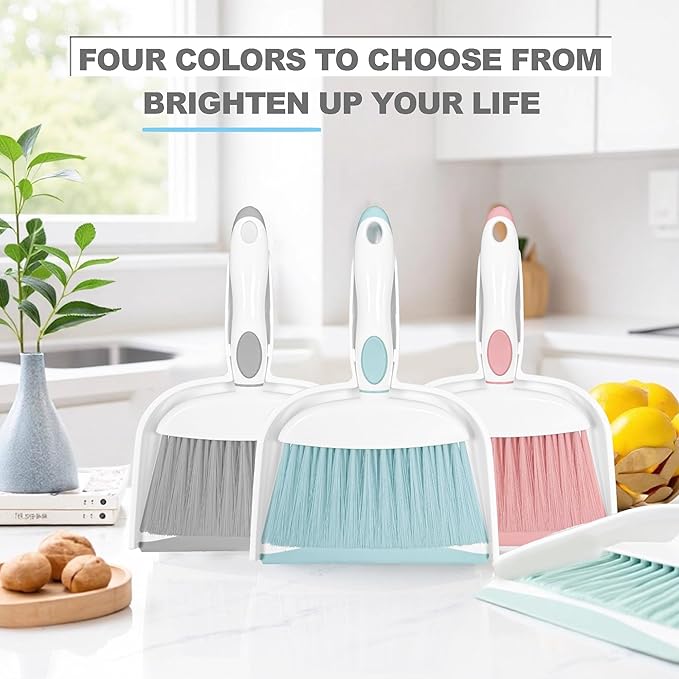Mini Broom and Dustpan Set Small Broom with Dustpan Combo Set Portable Cleaning Tools for Home Office RV Learning Camping (White+Grey)