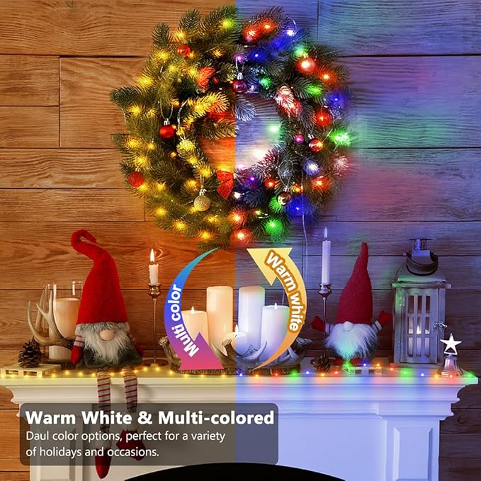 33ft Battery Operated String Lights (2 Pack), 100 LED Warm White & Multicolor Fairy String Lights Battery Powered w/Remote & Timer for Indoor Outdoor Christmas Trees Decoration Bedroom Patio