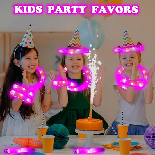 12-24 PCS Pink Glow Sticks Party Favors for Kids,LED Light up Pop Tubes for Toddlers, Neon Necklaces Bracelets Accessories,Birthday Dance Wedding Valentines Day Mardi Gras Party Supplies Decorations