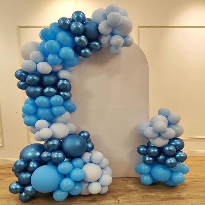 Blue Balloons Set, 65Pcs 12in Metallic Dark Macaron Baby Blue Party Balloons for Birthday Gender Reveal Baby Shower Weddind Baseball Nautical Party Decorations