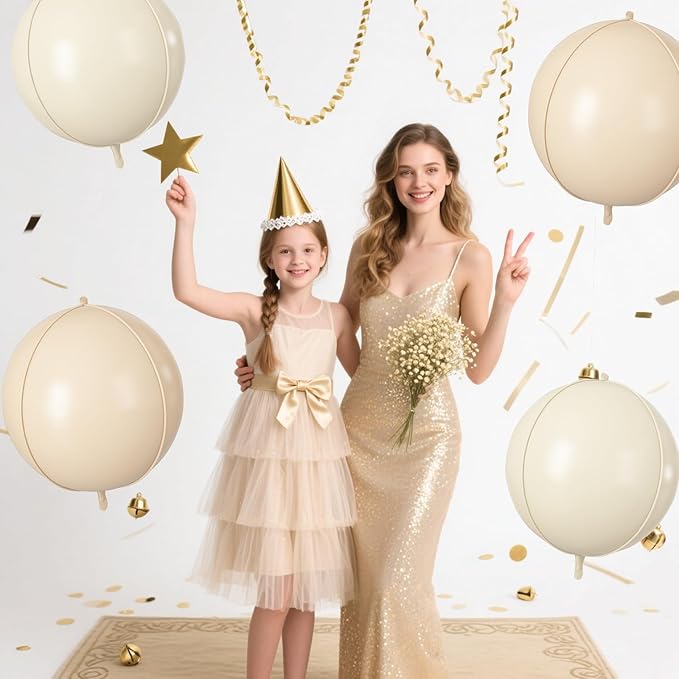 Cream Beige Round Foil Balloons 9 pcs,Metallic Giant 4D Round Balloons 22 Inch for Boho Party Girls Women Birthdays Wedding Bridal Baby Shower Party Decor
