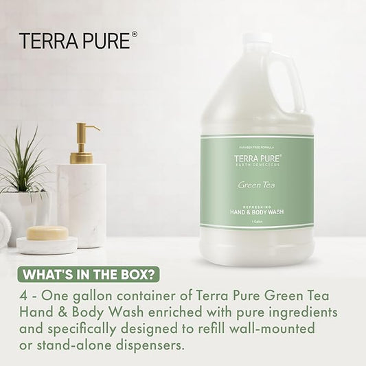 Terra Pure Hotel Hand & Body Wash Soap | Four Gallons | Designed to Refill Soap Dispensers (Set of 4)