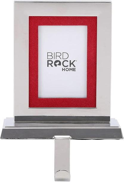 BIRDROCK HOME Photo Frame Stocking Holder - 1pk - Holiday Greetings Mantle Fireplace Topper - Decorative Christmas Stocking Holder - Stainless Steel