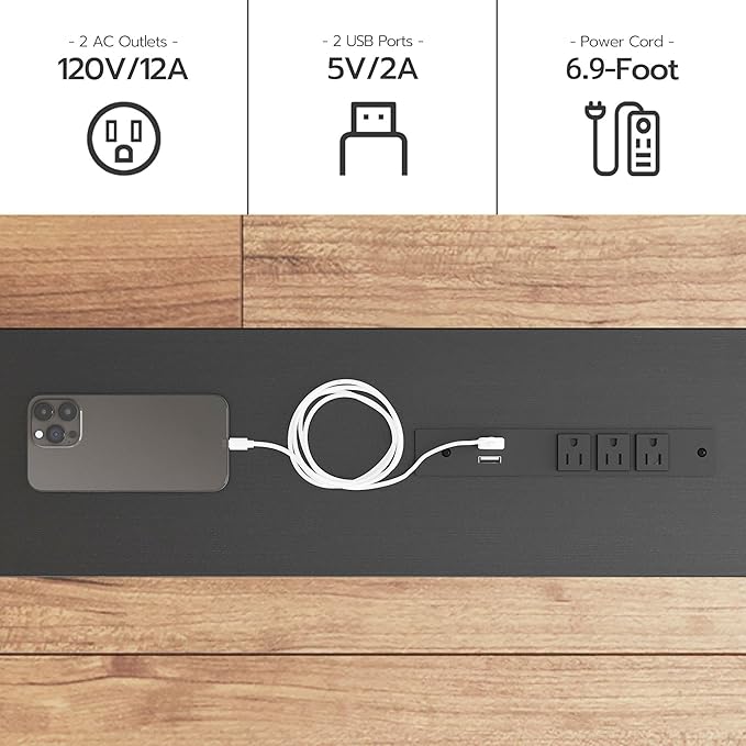 VERMESS 2 Pack Sofa Table with Power Outlets for Entryway, 39 inch Long Behind Couch Table with Metal Frame and 6.5’ Extension Cord for Hallway, Foyer, Living Room, Black