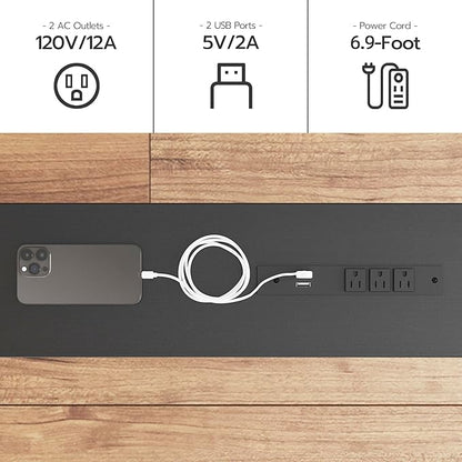 VERMESS 2 Pack Sofa Table with Power Outlets for Entryway, 39 inch Long Behind Couch Table with Metal Frame and 6.5’ Extension Cord for Hallway, Foyer, Living Room, Black