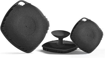 2 Pack Face Scrubbers, Silicone Body Scrubber Soft Bristles, Gentle Lather, Exfoliating & Deep Cleaning for Sensitive Skin, Giant Suction Cup Stick Securely (Body + Face Scrubber Black)