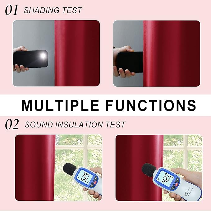 XWZO 100% Blackout Curtains 2 Panels with Tiebacks- Heat and Full Light Blocking Thermal Insulated Window Panels with Grommets for Basement/Small Window, Christmas Red, W38 x L45, Set of 2