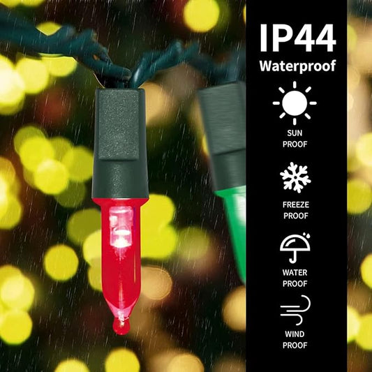 100LED Mini Lights,Green Wire,Waterproof Battery Case,Multi Functions,Timer,Multi（2 Sets - Each 50 Count LED）