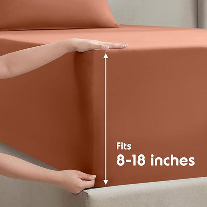 Nestl Full Sheet Set - Luxury 1800 Ultra-Soft Microfiber Full Bed Sheets - Double Brushed - Deep Pockets - Easy Fit - 4 Piece Set - Bedding Sheets & Pillowcases (Full, Rust)