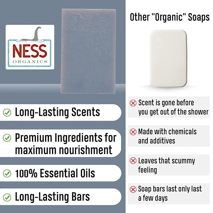 Ness Mens Soap Bar - Waves Scent - Natural Soap For Men - Mens Bar Soap With Organic Ingredients & Essential Oils - Moisturizing Bar Soap - Handmade In The USA, Cruelty Free, Vegan - Single
