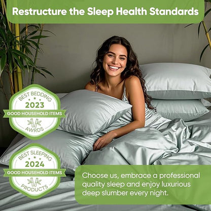 TWK Luxury Sheet Set, Genuine 100% Organic Viscose Derived from Bamboo, Cooling & Breathable, Silky Soft, Bedding Sheets & Pillowcases (Sea Glass, Full)