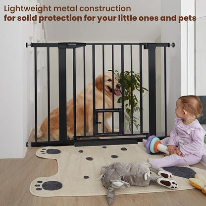 Mumeasy 36" High Extra Tall Baby Gate with Cat Door, 29.6"-40.5" Wide Pressure Mounted Dog Gate with Small Pet Door, Auto Close Pet Gate for House,Stairs,Doorways,Black