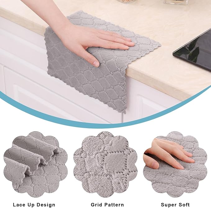 Homaxy 24 Pack Kitchen Dish Cloths (10 x 10 Inches, Grey), Super Soft and Absorbent Coral Velvet Dish Towels, Nonstick Oil Fast Drying Microfiber Cleaning Cloth, No Lint Household Dishcloths