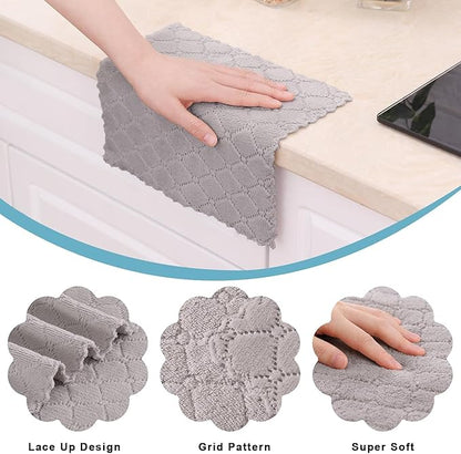 Homaxy 12 Pack Kitchen Dish Cloths (10 x 10 Inches, Grey), Super Soft and Absorbent Coral Velvet Dish Towels, Nonstick Oil Fast Drying Microfiber Cleaning Cloth, No Lint Household Dishcloths